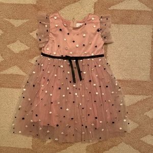 Popatu Pink Tulle Dress with Gold and Black Dots
